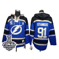 Tampa Bay Lightning Steven Stamkos Official Royal Blue Old Time Hockey Authentic Adult Sawyer Hooded Sweatshirt 2015 Stanley Cup