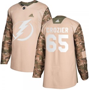 Adult Authentic Tampa Bay Lightning Maxwell Crozier Camo Veterans Day Practice Official Adidas Jersey
