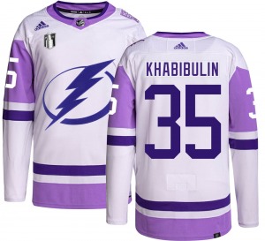 Adult Authentic Tampa Bay Lightning Nikolai Khabibulin Hockey Fights Cancer 2022 Stanley Cup Final Official Adidas Jersey
