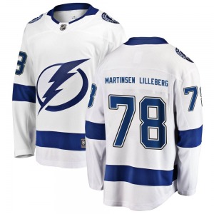 Adult Breakaway Tampa Bay Lightning Emil Martinsen Lilleberg White Away Official Fanatics Branded Jersey