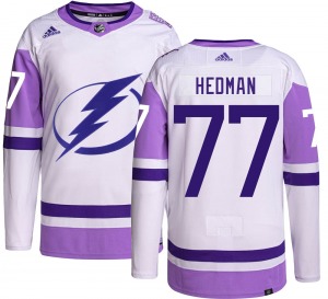 Adult Authentic Tampa Bay Lightning Victor Hedman Hockey Fights Cancer Official Adidas Jersey