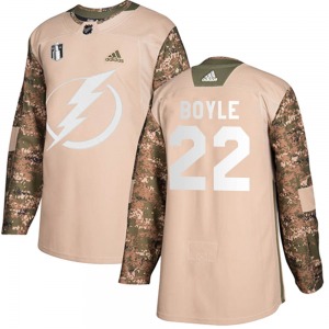 Adult Authentic Tampa Bay Lightning Dan Boyle Camo Veterans Day Practice 2022 Stanley Cup Final Official Adidas Jersey