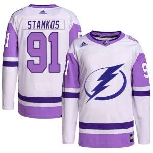 Youth Authentic Tampa Bay Lightning Steven Stamkos White/Purple Hockey Fights Cancer Primegreen Official Adidas Jersey