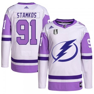 Youth Authentic Tampa Bay Lightning Steven Stamkos White/Purple Hockey Fights Cancer Primegreen 2022 Stanley Cup Final Official 