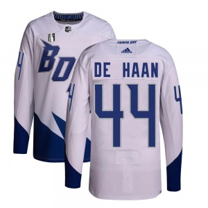 Youth Authentic Tampa Bay Lightning Calvin de Haan White 2022 Stadium Series Primegreen 2022 Stanley Cup Final Official Adidas J