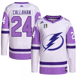 Adult Authentic Tampa Bay Lightning Ryan Callahan White/Purple Hockey Fights Cancer Primegreen 2022 Stanley Cup Final Official A