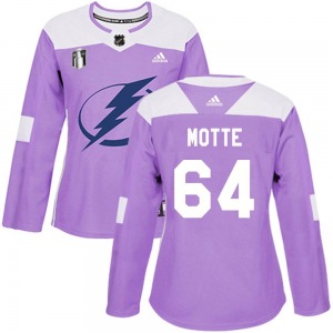Women's Authentic Tampa Bay Lightning Tyler Motte Purple Fights Cancer Practice 2022 Stanley Cup Final Official Adidas Jersey
