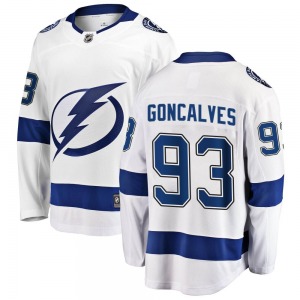 Youth Breakaway Tampa Bay Lightning Gage Goncalves White Away Official Fanatics Branded Jersey