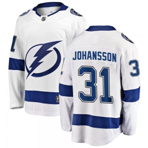 Youth Breakaway Tampa Bay Lightning Jonas Johansson White Away Official Fanatics Branded Jersey