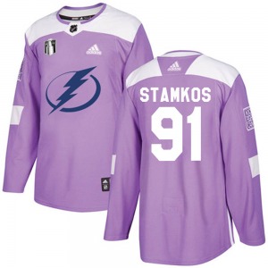 Adult Authentic Tampa Bay Lightning Steven Stamkos Purple Fights Cancer Practice 2022 Stanley Cup Final Official Adidas Jersey