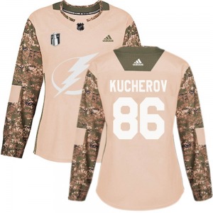 Women's Authentic Tampa Bay Lightning Nikita Kucherov Camo Veterans Day Practice 2022 Stanley Cup Final Official Adidas Jersey