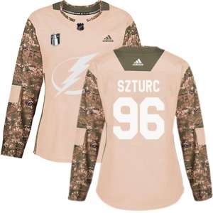Women's Authentic Tampa Bay Lightning Gabriel Szturc Camo Veterans Day Practice 2022 Stanley Cup Final Official Adidas Jersey