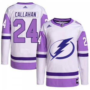 Adult Authentic Tampa Bay Lightning Ryan Callahan White/Purple Hockey Fights Cancer Primegreen Official Adidas Jersey