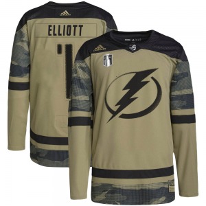 Adult Authentic Tampa Bay Lightning Brian Elliott Camo Military Appreciation Practice 2022 Stanley Cup Final Official Adidas Jer