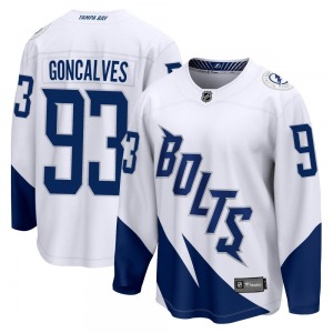 Youth Breakaway Tampa Bay Lightning Gage Goncalves White 2022 Stadium Series Official Fanatics Branded Jersey