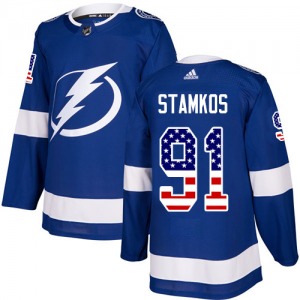 Adult Authentic Tampa Bay Lightning Steven Stamkos Blue USA Flag Fashion Official Adidas Jersey