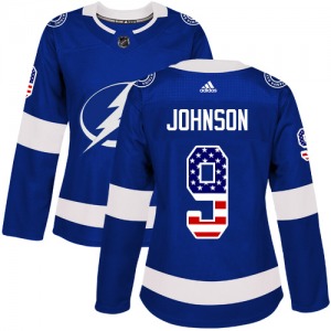 Women's Authentic Tampa Bay Lightning Tyler Johnson Blue USA Flag Fashion Official Adidas Jersey