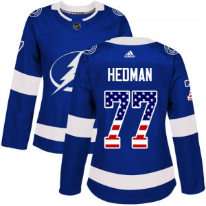 Women's Authentic Tampa Bay Lightning Victor Hedman Blue USA Flag Fashion Official Adidas Jersey