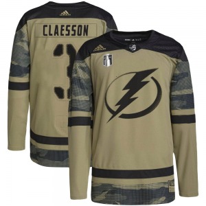 Youth Authentic Tampa Bay Lightning Fredrik Claesson Camo Military Appreciation Practice 2022 Stanley Cup Final Official Adidas 