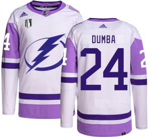 Adult Authentic Tampa Bay Lightning Matt Dumba Hockey Fights Cancer 2022 Stanley Cup Final Official Adidas Jersey
