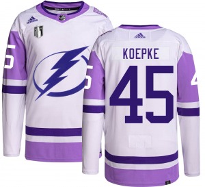 Adult Authentic Tampa Bay Lightning Cole Koepke Hockey Fights Cancer 2022 Stanley Cup Final Official Adidas Jersey