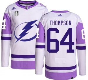 Adult Authentic Tampa Bay Lightning Jack Thompson Hockey Fights Cancer 2022 Stanley Cup Final Official Adidas Jersey