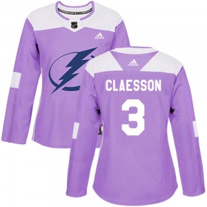 Women's Authentic Tampa Bay Lightning Fredrik Claesson Purple Fights Cancer Practice Official Adidas Jersey