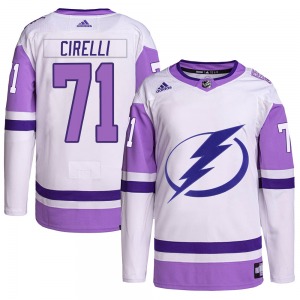 Youth Authentic Tampa Bay Lightning Anthony Cirelli White/Purple Hockey Fights Cancer Primegreen Official Adidas Jersey
