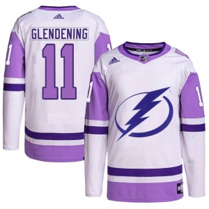 Youth Authentic Tampa Bay Lightning Luke Glendening White/Purple Hockey Fights Cancer Primegreen Official Adidas Jersey