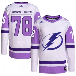 Youth Authentic Tampa Bay Lightning Emil Martinsen Lilleberg White/Purple Hockey Fights Cancer Primegreen Official Adidas Jersey