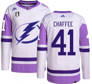 Youth Authentic Tampa Bay Lightning Mitchell Chaffee Hockey Fights Cancer 2022 Stanley Cup Final Official Adidas Jersey