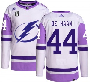 Youth Authentic Tampa Bay Lightning Calvin de Haan Hockey Fights Cancer 2022 Stanley Cup Final Official Adidas Jersey