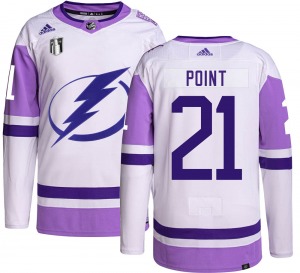 Youth Authentic Tampa Bay Lightning Brayden Point Hockey Fights Cancer 2022 Stanley Cup Final Official Adidas Jersey