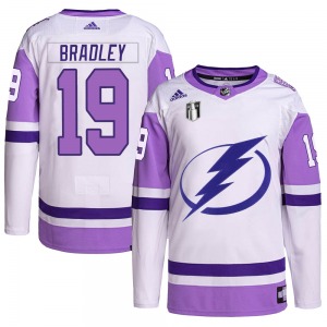 Youth Authentic Tampa Bay Lightning Brian Bradley White/Purple Hockey Fights Cancer Primegreen 2022 Stanley Cup Final Official A