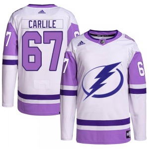 Youth Authentic Tampa Bay Lightning Declan Carlile White/Purple Hockey Fights Cancer Primegreen 2022 Stanley Cup Final Official 