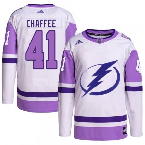 Youth Authentic Tampa Bay Lightning Mitchell Chaffee White/Purple Hockey Fights Cancer Primegreen 2022 Stanley Cup Final Officia