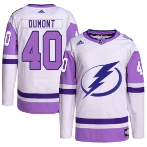 Youth Authentic Tampa Bay Lightning Gabriel Dumont White/Purple Hockey Fights Cancer Primegreen 2022 Stanley Cup Final Official 