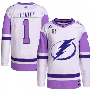 Youth Authentic Tampa Bay Lightning Brian Elliott White/Purple Hockey Fights Cancer Primegreen 2022 Stanley Cup Final Official A