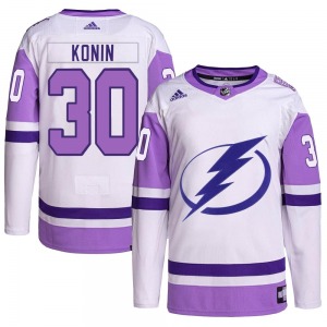 Youth Authentic Tampa Bay Lightning Kyle Konin White/Purple Hockey Fights Cancer Primegreen 2022 Stanley Cup Final Official Adid