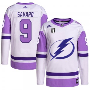 Adult Authentic Tampa Bay Lightning Denis Savard White/Purple Hockey Fights Cancer Primegreen 2022 Stanley Cup Final Official Ad