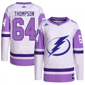 Adult Authentic Tampa Bay Lightning Jack Thompson White/Purple Hockey Fights Cancer Primegreen 2022 Stanley Cup Final Official A