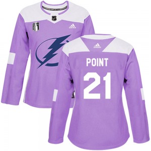 Women's Authentic Tampa Bay Lightning Brayden Point Purple Fights Cancer Practice 2022 Stanley Cup Final Official Adidas Jersey