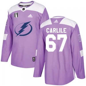 Adult Authentic Tampa Bay Lightning Declan Carlile Purple Fights Cancer Practice 2022 Stanley Cup Final Official Adidas Jersey