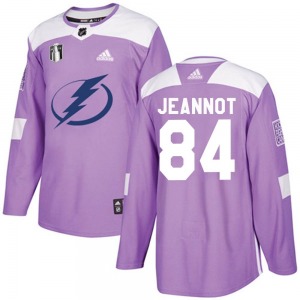 Adult Authentic Tampa Bay Lightning Tanner Jeannot Purple Fights Cancer Practice 2022 Stanley Cup Final Official Adidas Jersey