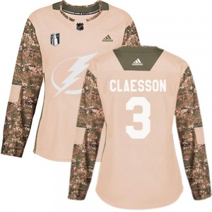 Women's Authentic Tampa Bay Lightning Fredrik Claesson Camo Veterans Day Practice 2022 Stanley Cup Final Official Adidas Jersey