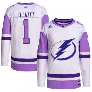 Adult Authentic Tampa Bay Lightning Brian Elliott White/Purple Hockey Fights Cancer Primegreen Official Adidas Jersey