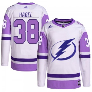 Adult Authentic Tampa Bay Lightning Brandon Hagel White/Purple Hockey Fights Cancer Primegreen Official Adidas Jersey