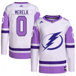 Adult Authentic Tampa Bay Lightning Waltteri Merela White/Purple Hockey Fights Cancer Primegreen Official Adidas Jersey