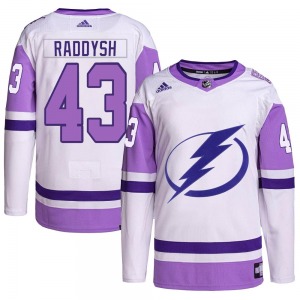 Adult Authentic Tampa Bay Lightning Darren Raddysh White/Purple Hockey Fights Cancer Primegreen Official Adidas Jersey