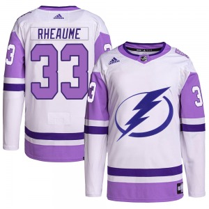 Adult Authentic Tampa Bay Lightning Manon Rheaume White/Purple Hockey Fights Cancer Primegreen Official Adidas Jersey